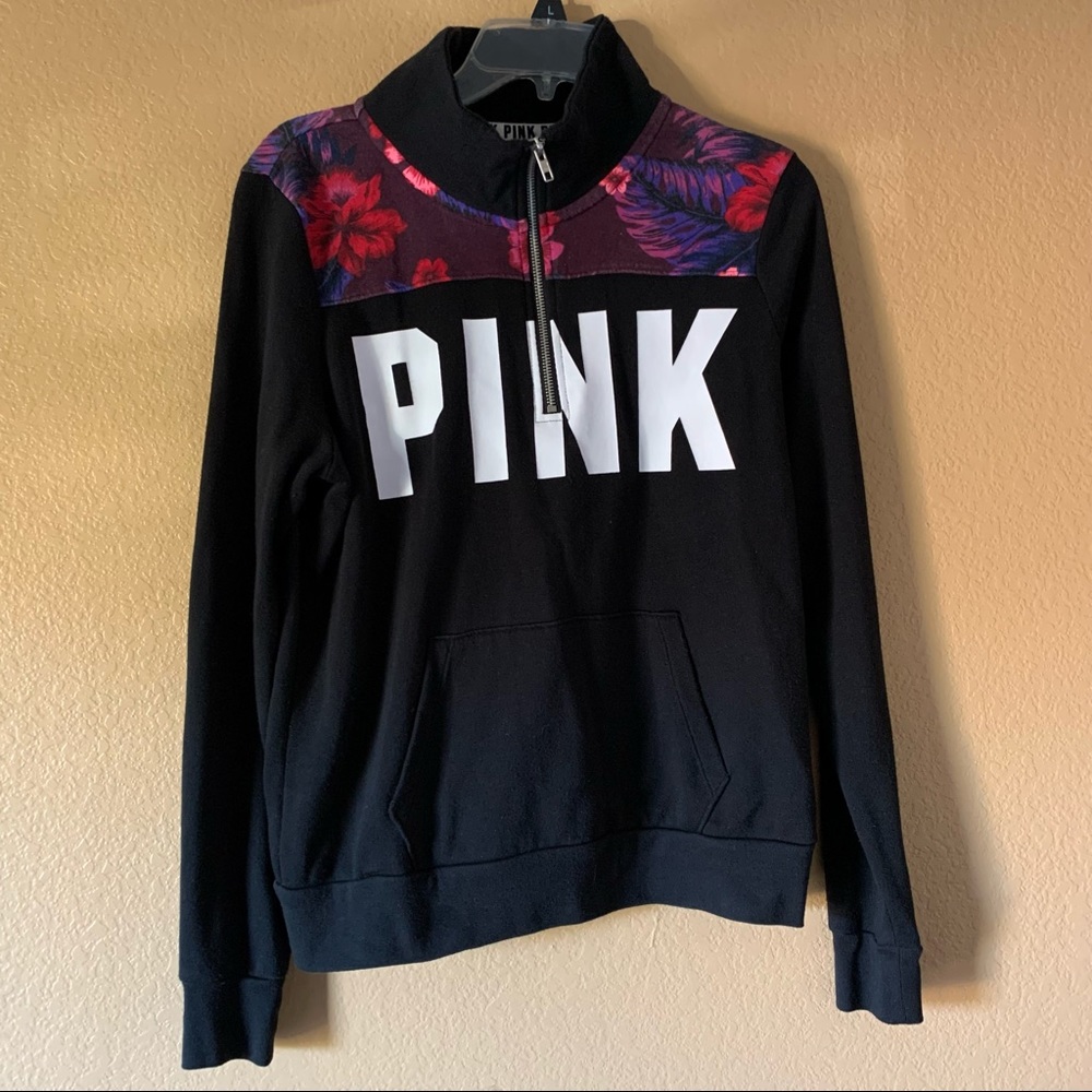 PINK Victoria’s Secret Black/Tropical 1/4 Zip Pullover - Size Small